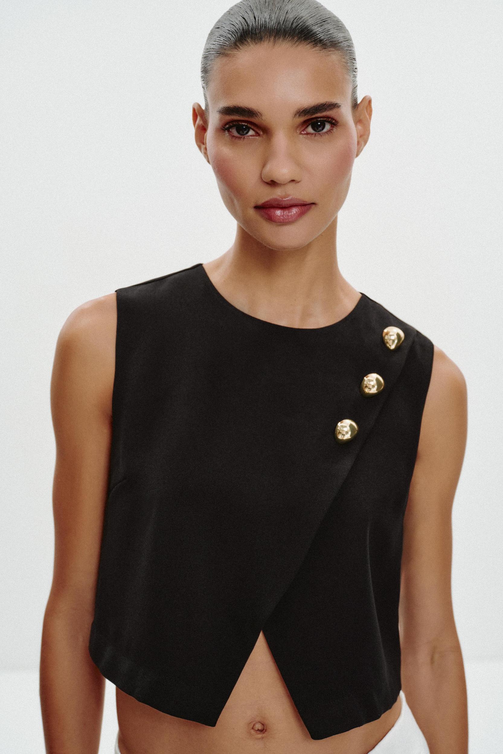 GOLD BUTTON WRAP TOP Product Image