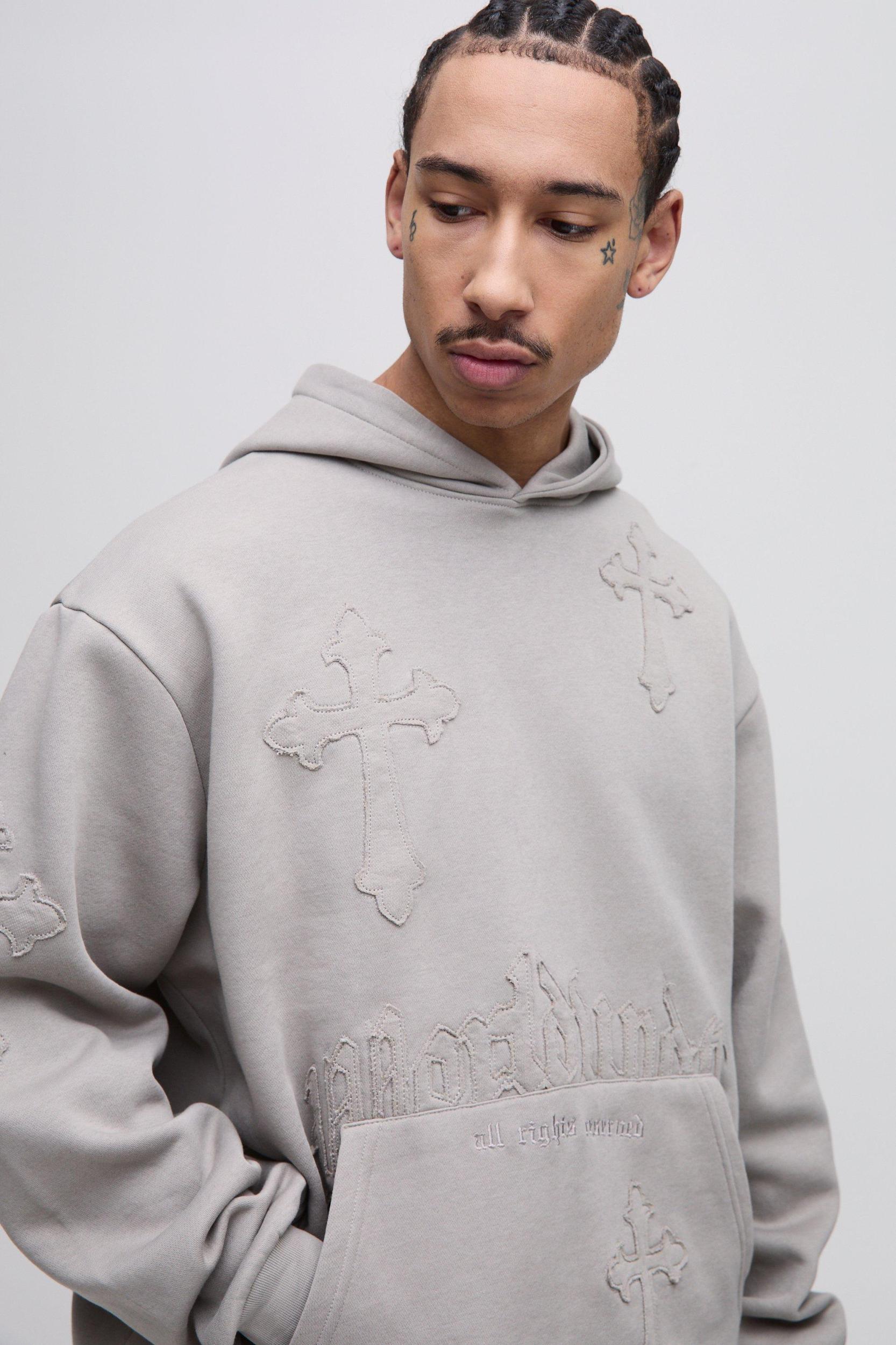 Oversized Worldwide Cross Applique Hooded Tracksuit | boohooMAN USA Product Image