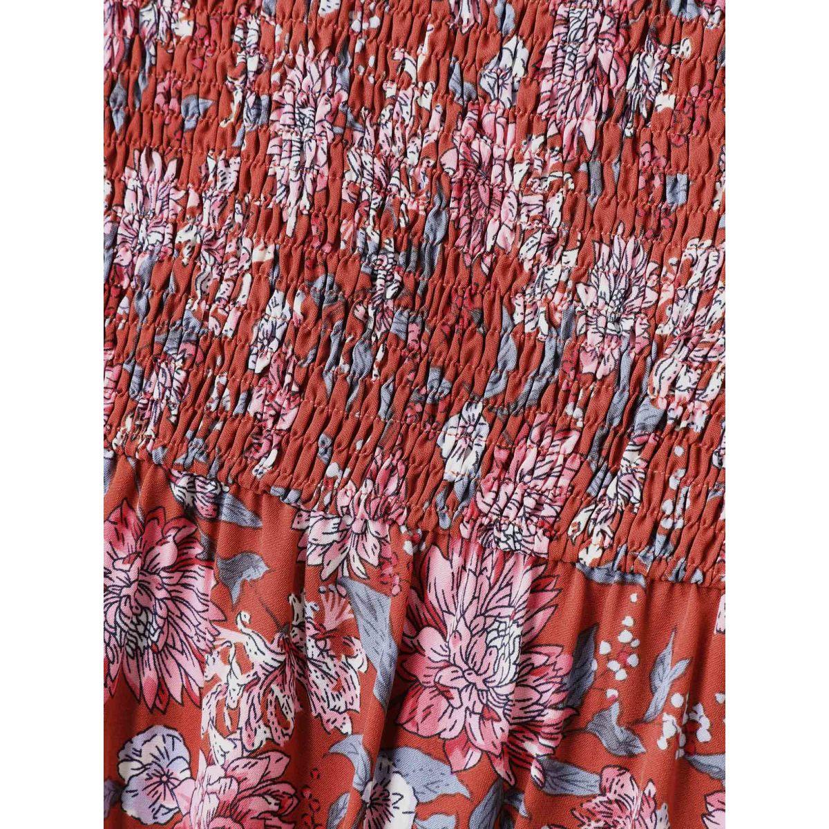 Plus Size Flirty Floral Print Shirred Pockets Midi Dress Scarlet Women Elegant Square Neck Elbow-length sleeve Curvy BloomChic 18-20/2X Product Image