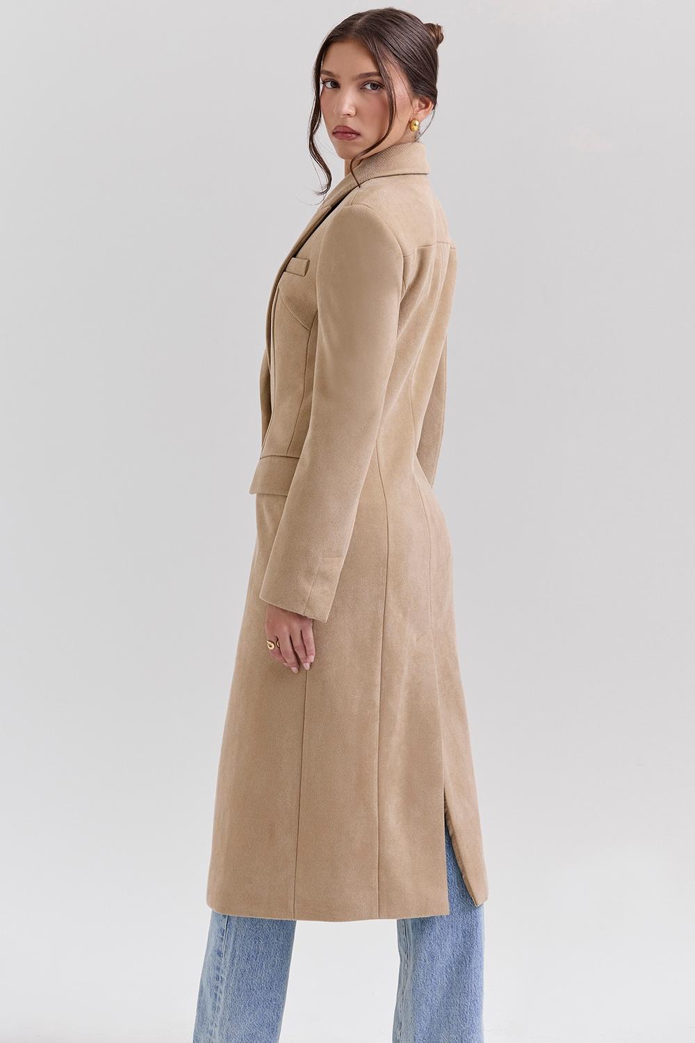 Remi  camel single breasted long coat Product Image