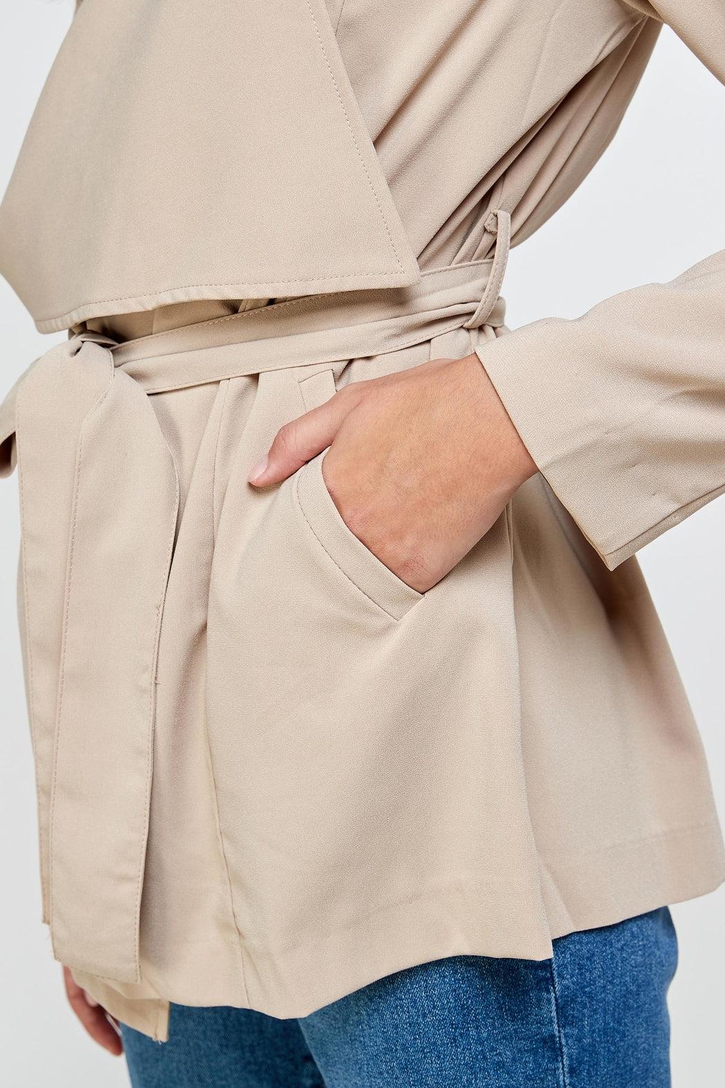 Draped Collar Trench Coat Jacket Top Product Image