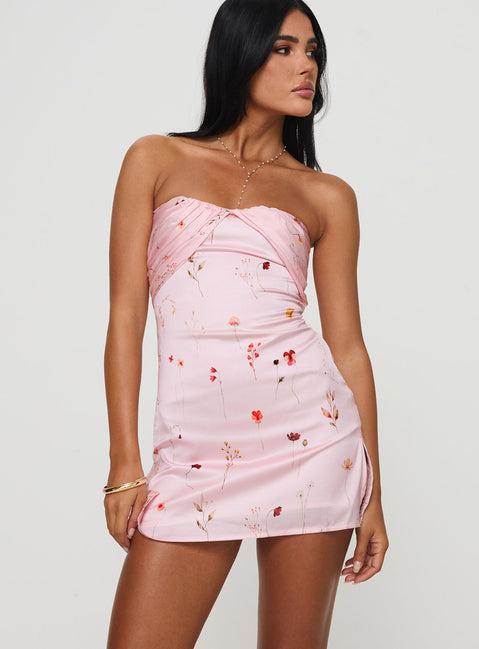 Irena Strapless Mini Dress Pink Floral Product Image