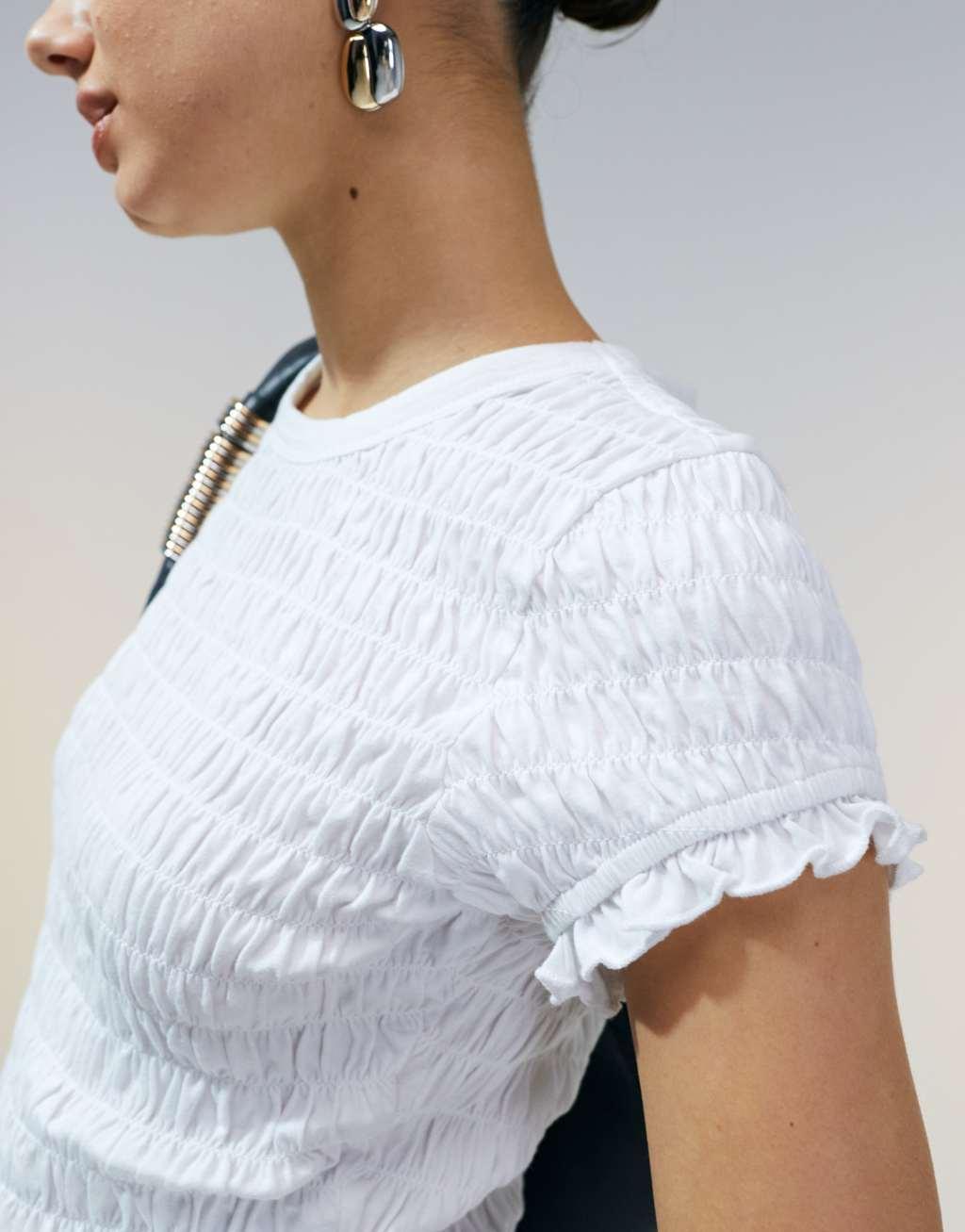 ASOS DESIGN shirred t-shirt in white Product Image