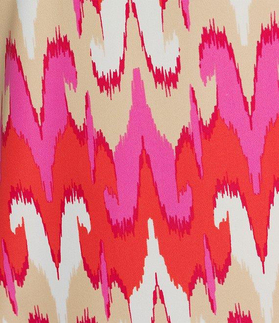 Jude Connally Tierney Paradise Print Knit Point Collar V-Neck Short Puff Sleeve Drop Waist Flounce Hem Dress Product Image