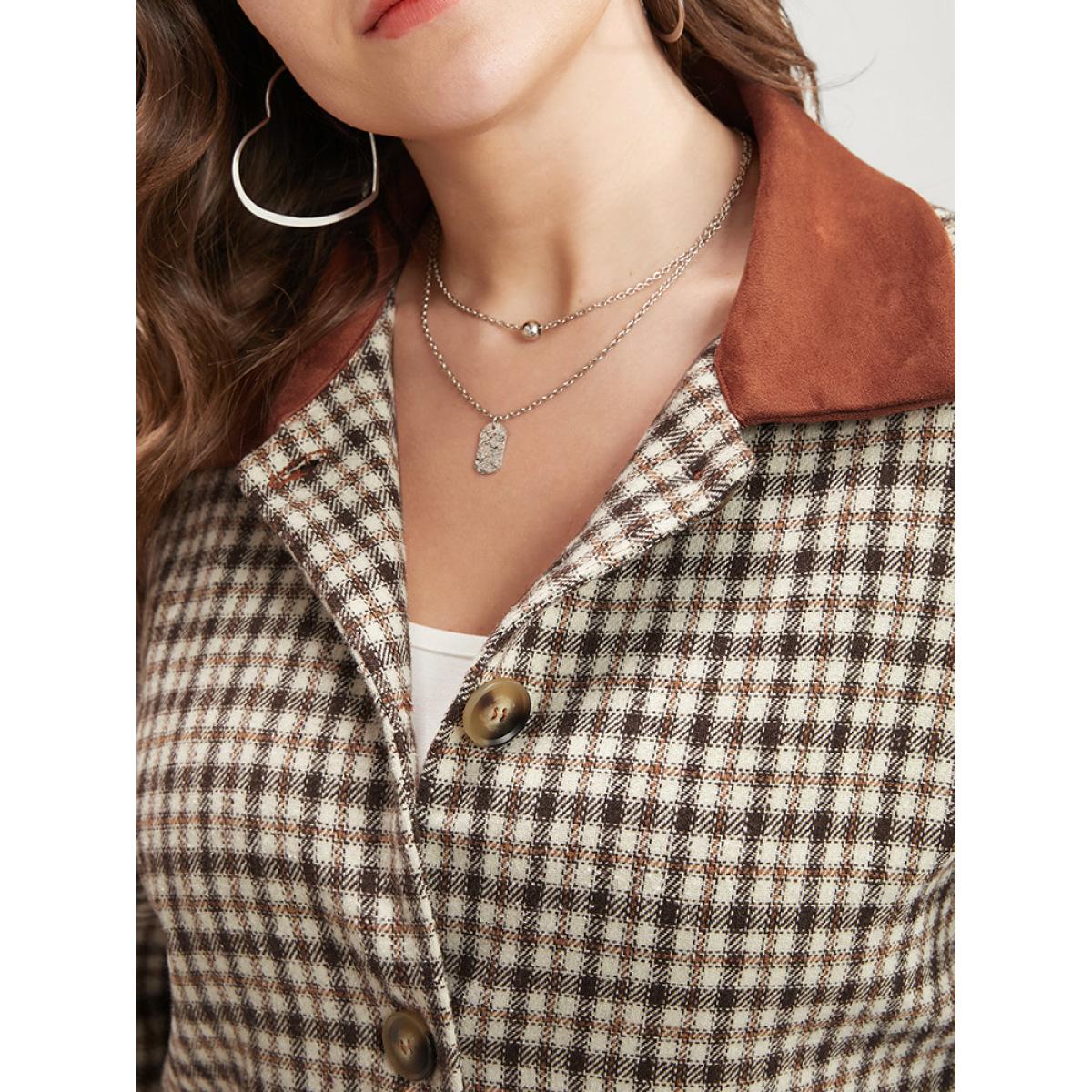 Plus Size Gingham Contrast Button Up Flap Pocket Coat Women Chocolate Casual Patchwork Ladies Dailywear Winter Coats BloomChic 14-16/1X Product Image