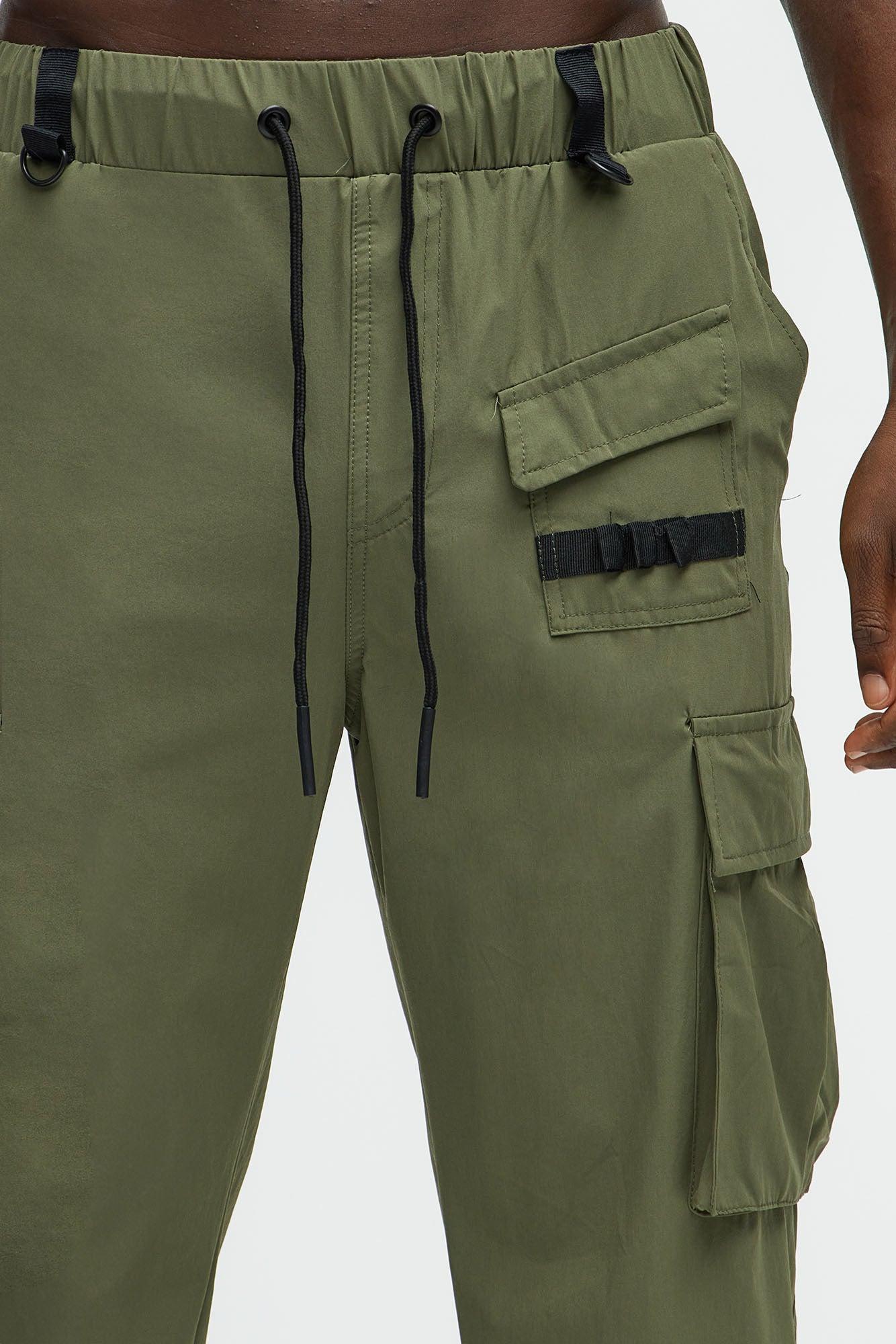 Put Me On Something Slim Nylon Cargo Pants - Olive Product Image