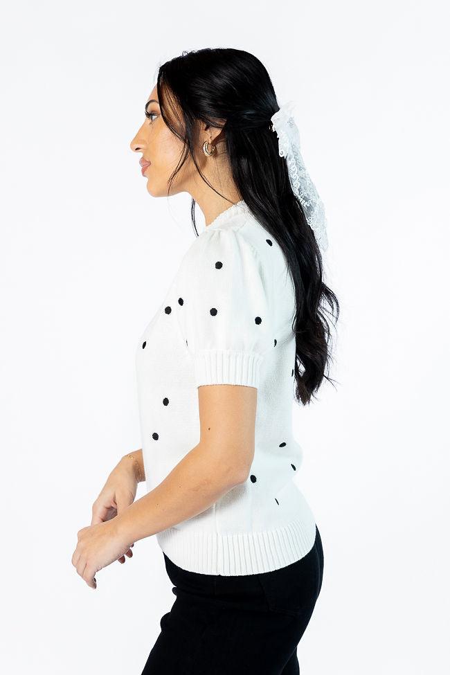 Polka Dot Daydreams Ivory and Black Short Sleeve Sweater FINAL SALE Product Image