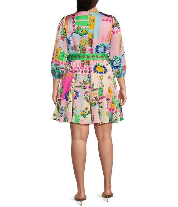 Sugarlips Plus Size Floral Long Sleeve Satin Mini Dress Product Image