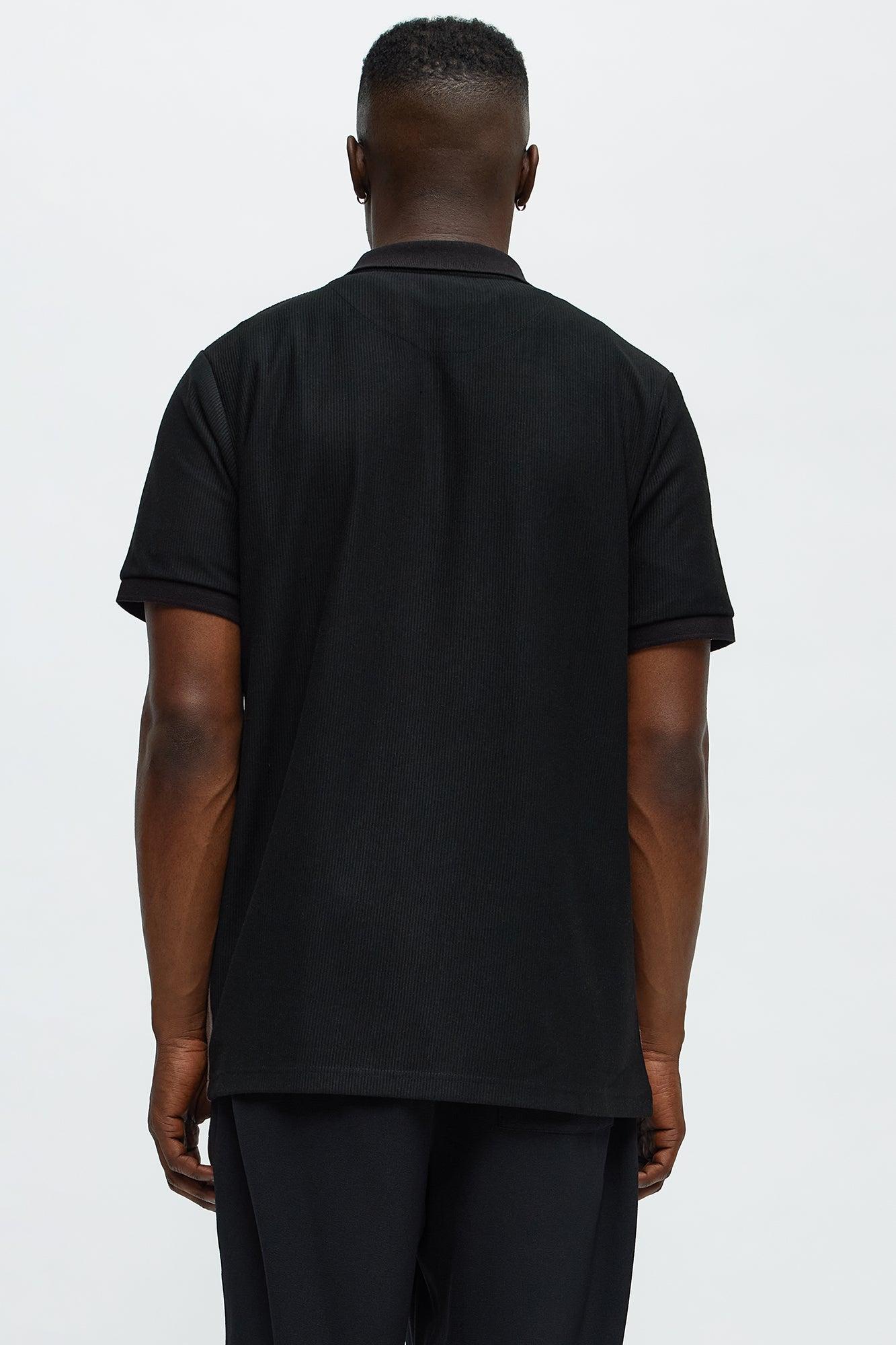 Textured Striped Quarter Zip Polo - Black Product Image