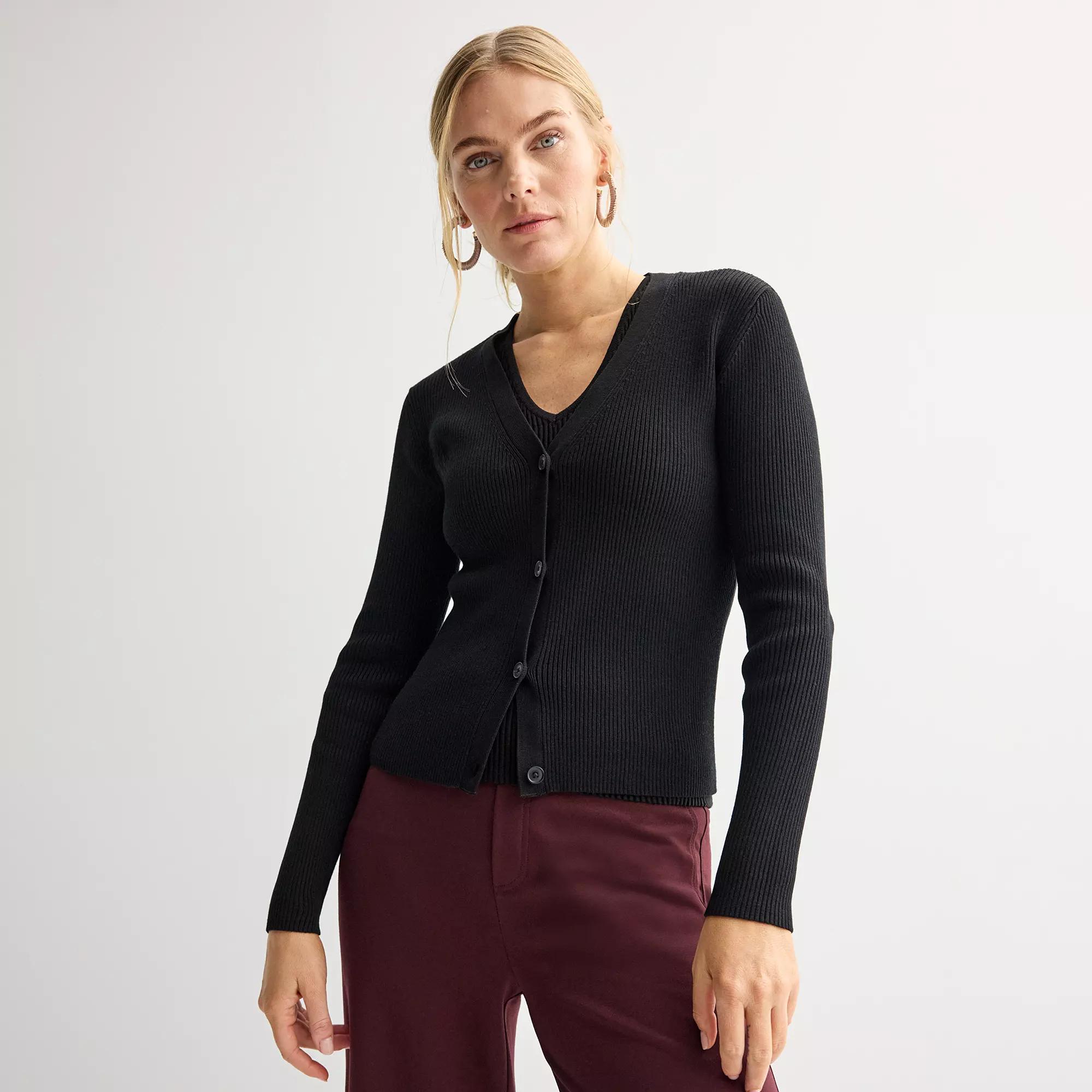 Petite Nine West Knitted V-Neck Cardigan, Women's,  Product Image