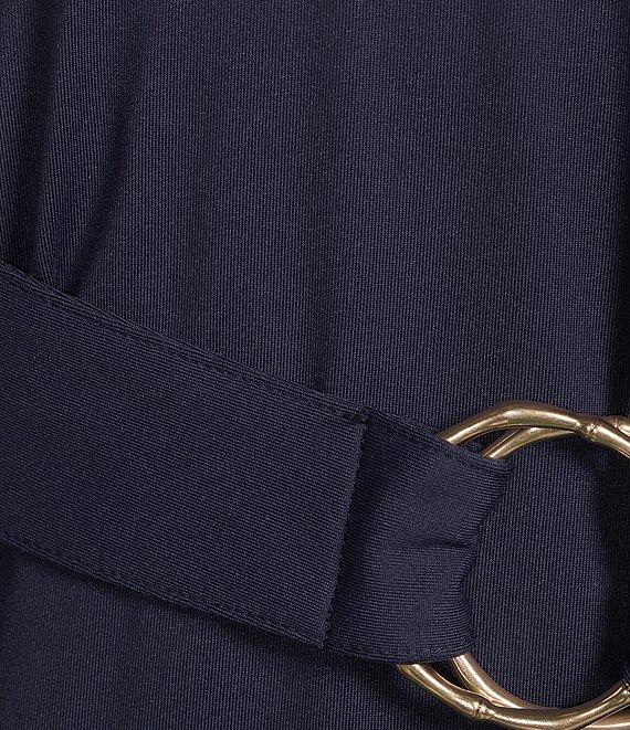 J.McLaughlin Daniellle Poplin Collar V-Neck 3/4 Cuff Sleeve Belted Dress Product Image