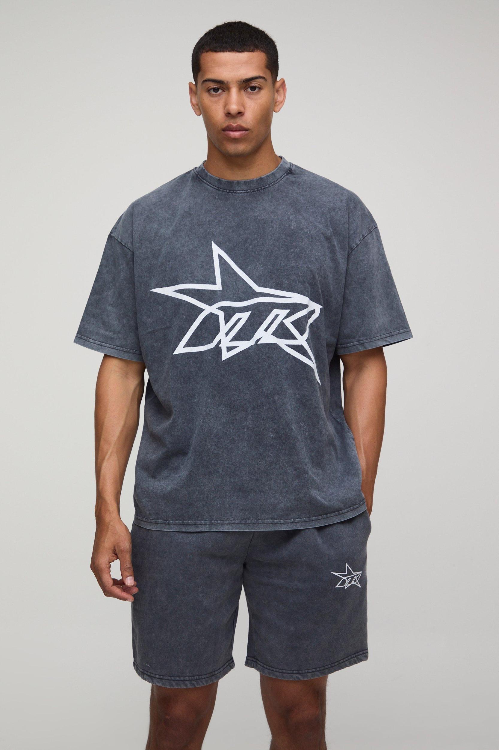 Oversized M Star Washed T-Shirt & Short Set | boohooMAN USA Product Image
