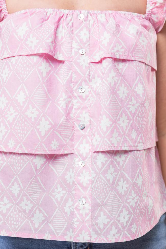 Wonderful Wildflowers Pink Print Button Front Tiered Tank SALE Product Image