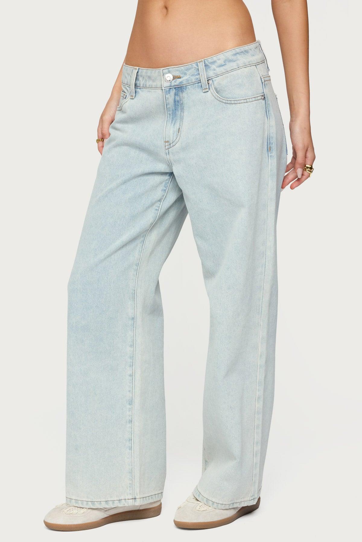 Petite Bow Pocket Low Rise Baggy Jeans Product Image