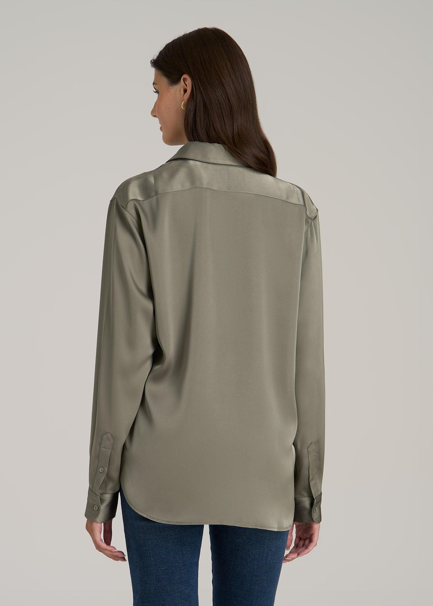 Relaxed Button-Up Blouse for Tall Women in Camper Green Female Product Image