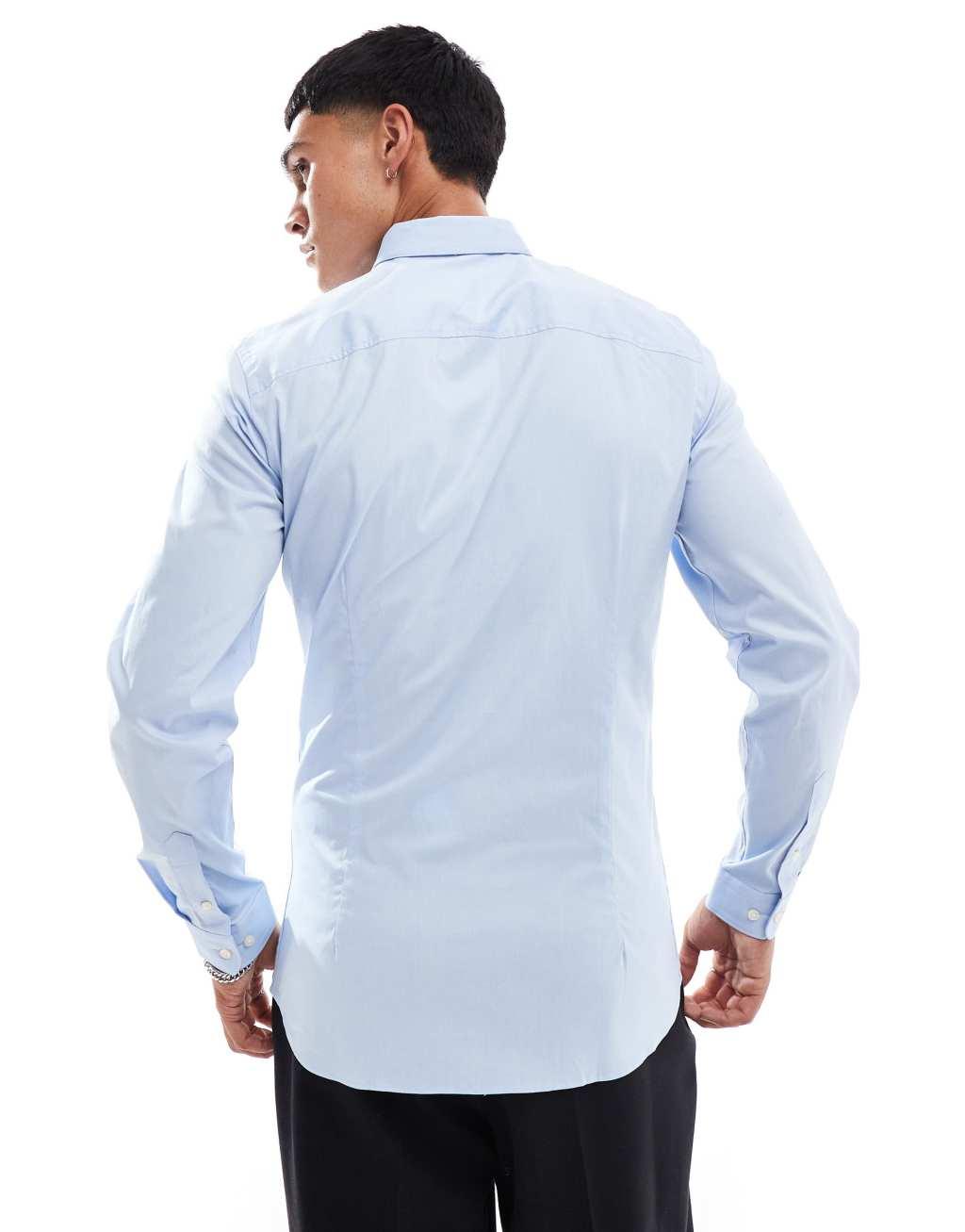 Jack & Jones Premium super slim fit stretch smart shirt in blue Product Image