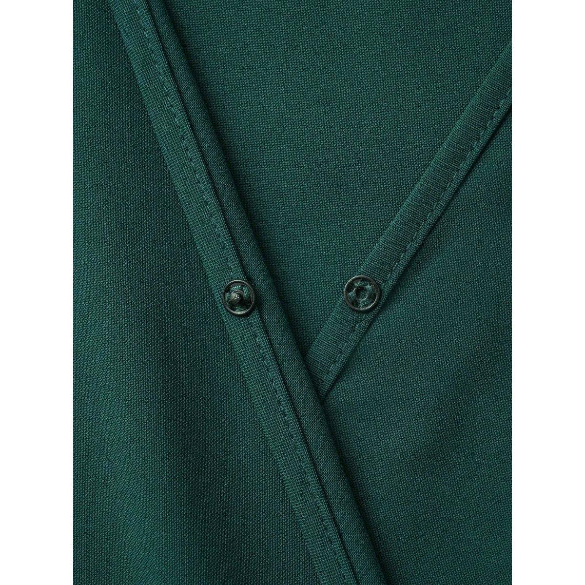 Plus Size Solid Pleated Ruffle Sleeve Wrap Hem Dress DarkGreen Women Elegant Gathered Overlap Collar Short sleeve Curvy BloomChic 22-24/3X Product Image