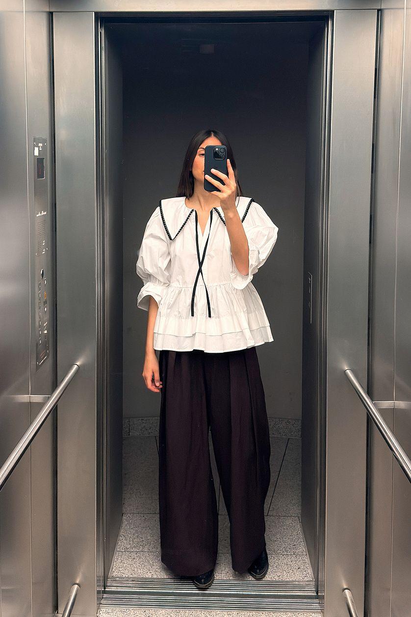 Cotton Embroidered Collar Blouse Product Image