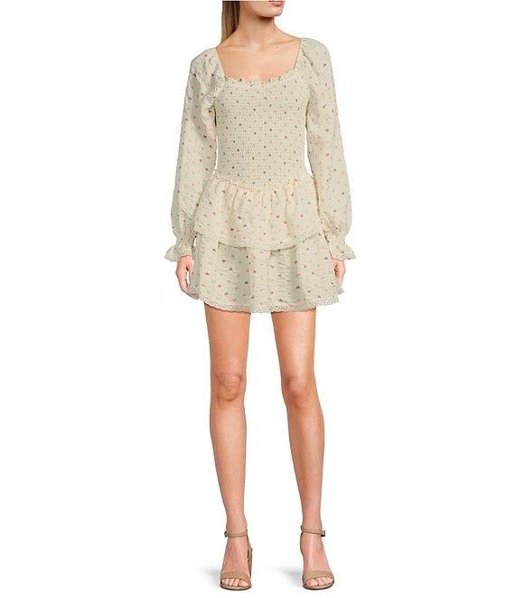 Evolutionary Heart Print Square Neck Smocked Drop Waist Ruffle Dress Product Image