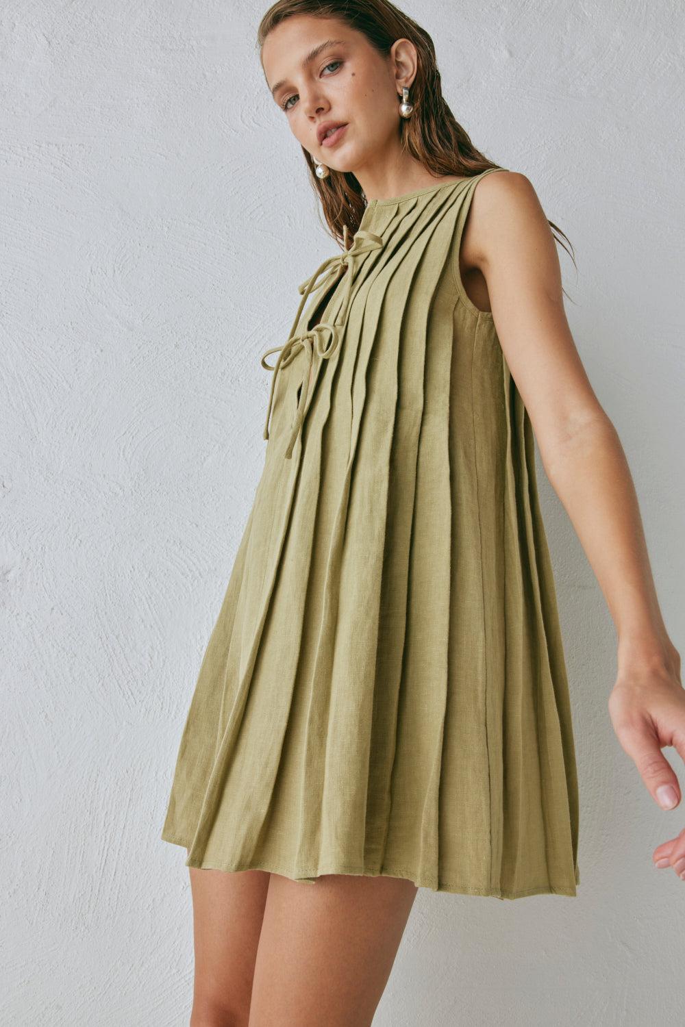 Valeria Linen Mini Dress Olive Product Image