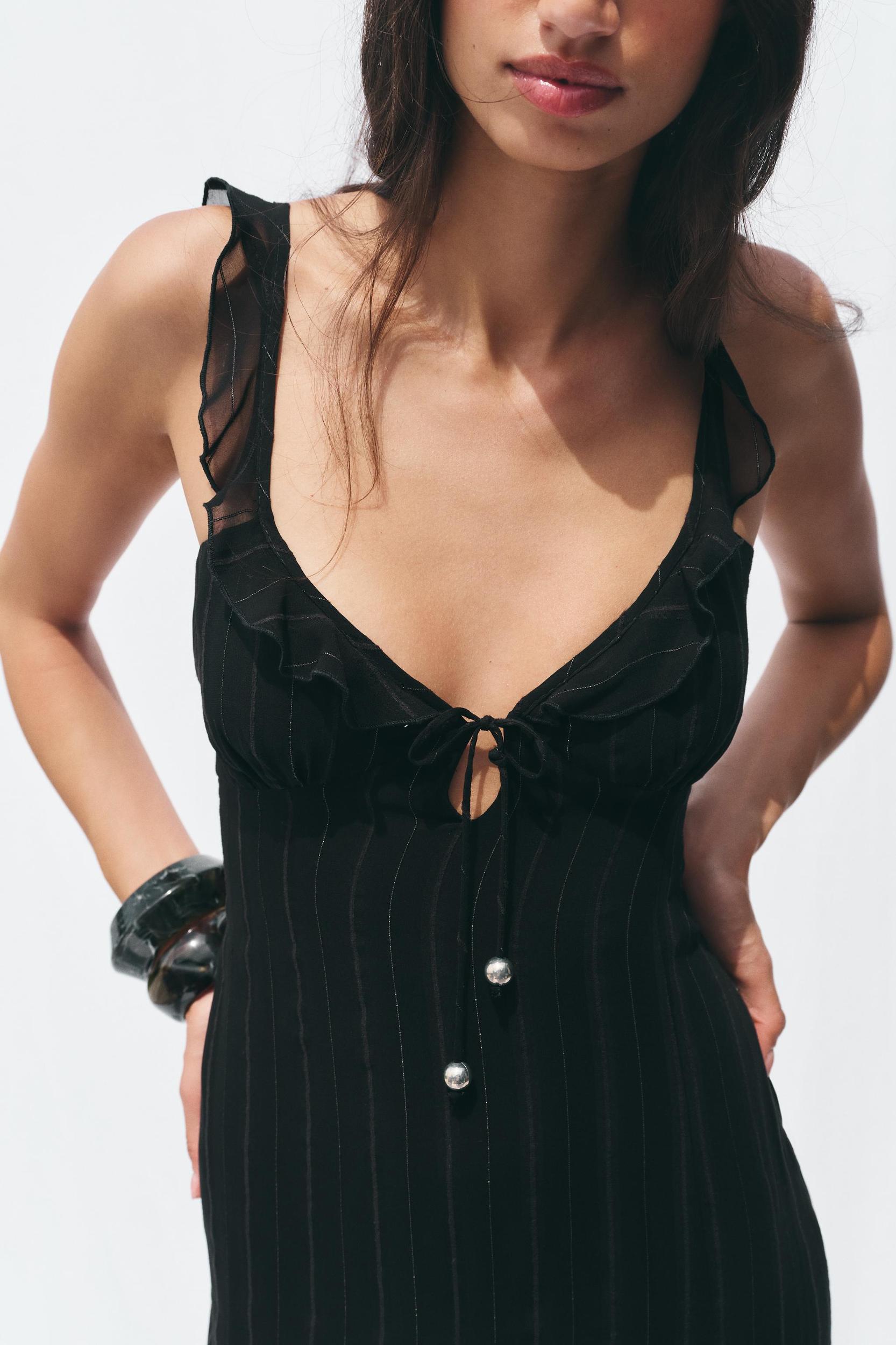 METALLIC THREAD LINGERIE STYLE MIDI DRESS Product Image