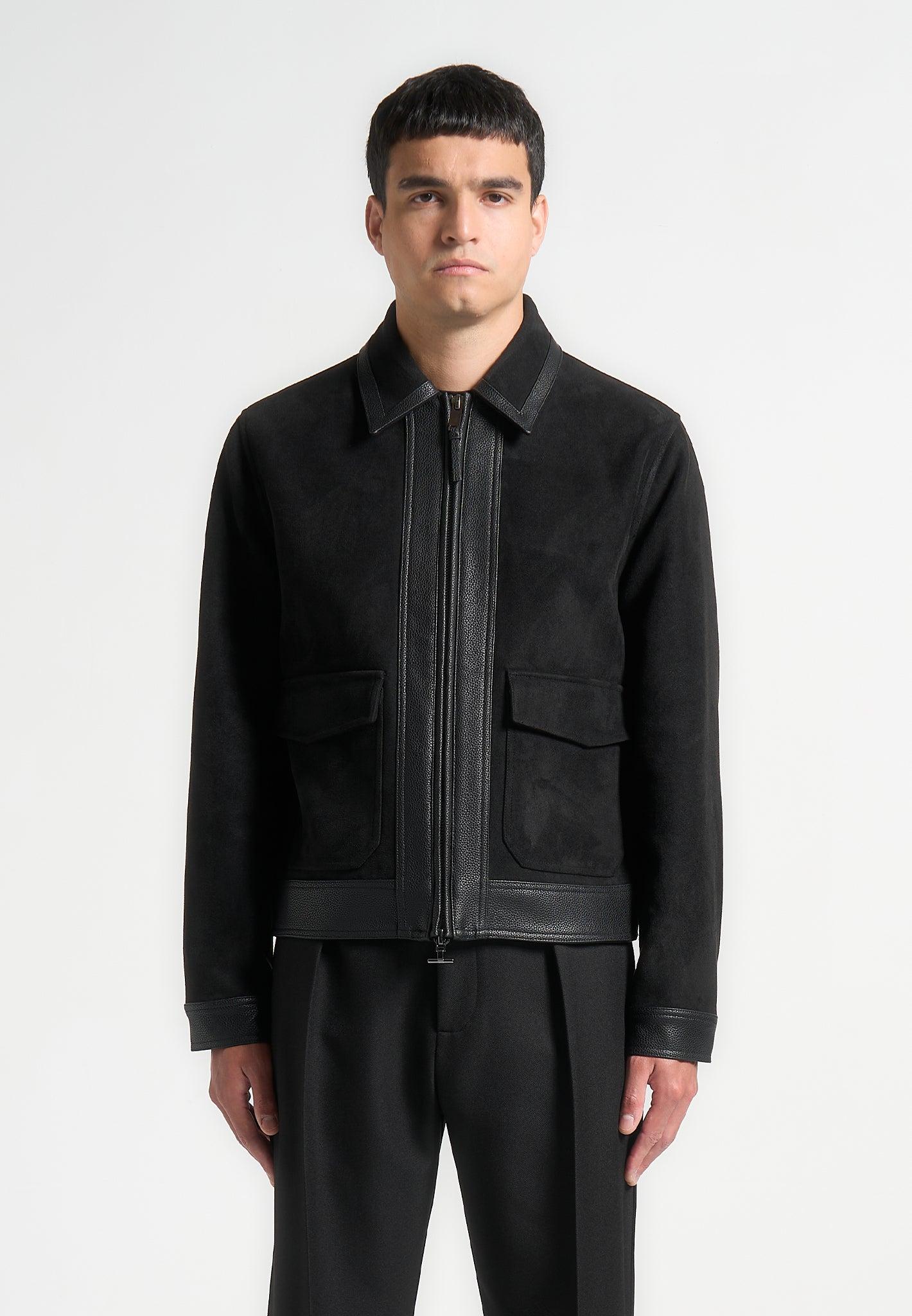 Suede & Pebbled Leather Jacket - Black Male Product Image