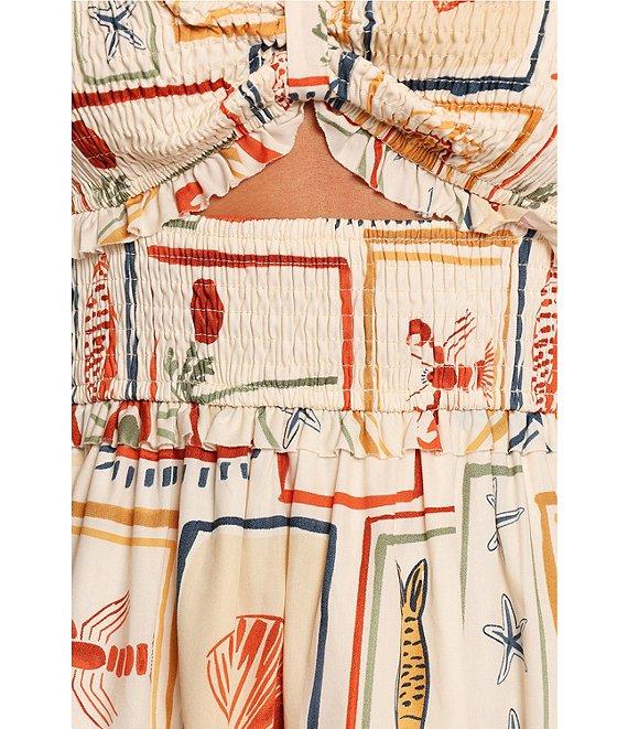 Petal & Pup Hana Sardinia Print Sweetheart Neck Sleeveless Cut-Out Shirred Maxi Dress Product Image