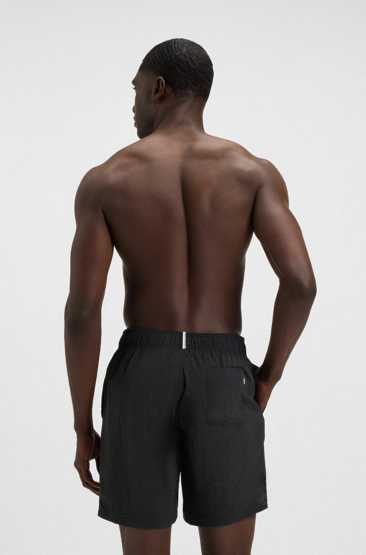 BOSS - Fully lined swim shorts with 3D logo embroidery - Black Product Image