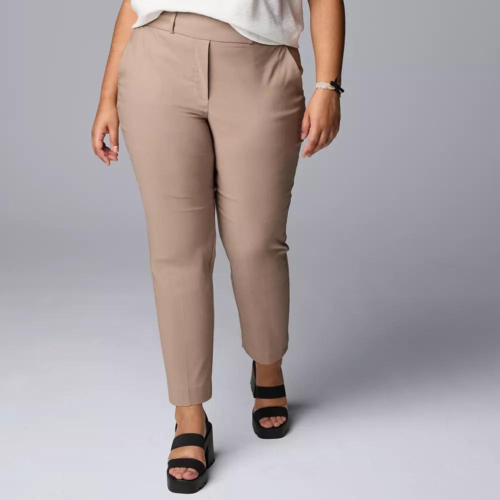 Plus Size Simply Vera Vera Wang Polished Twill Ankle Pants, Womens Brown Gray Product Image