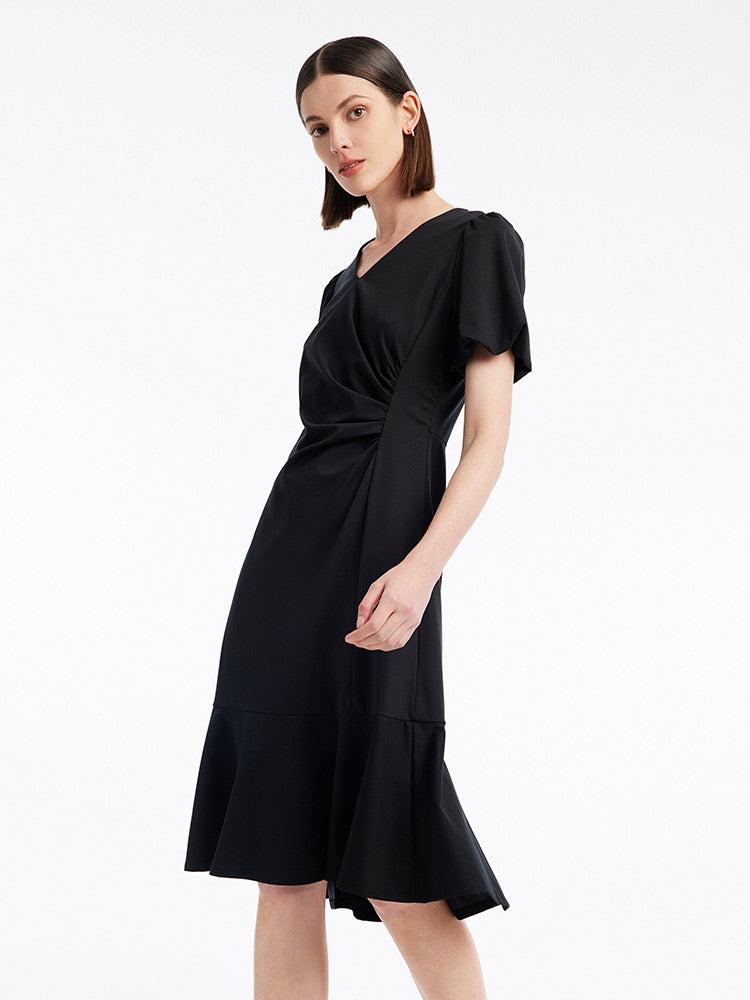 Ruched Mermaid V-Neck Midi Dress Product Image