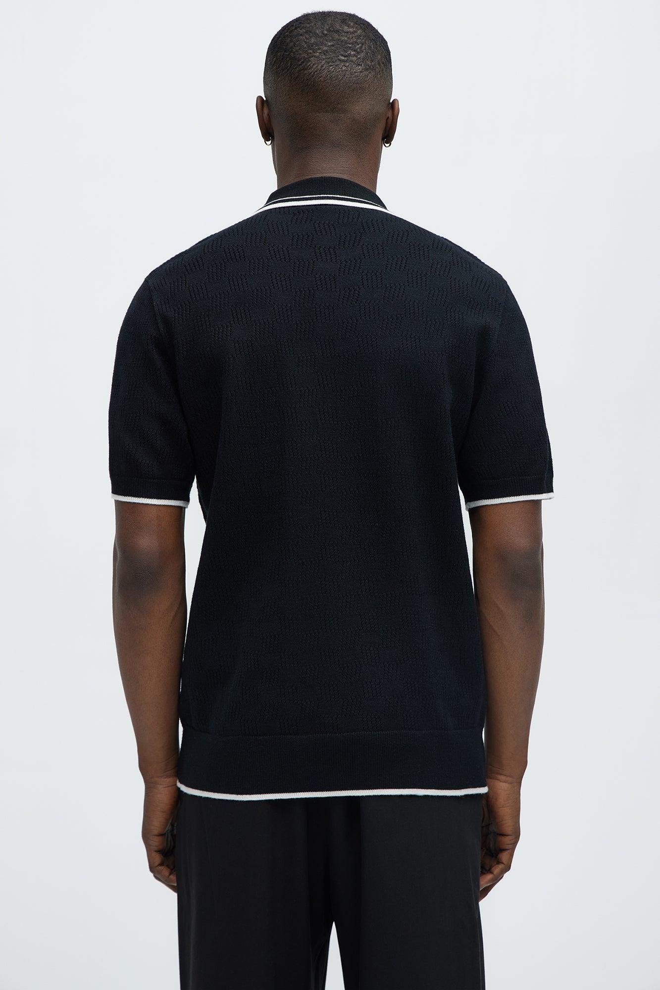 Contrasted Open Knit Checkered Sweater Polo - Black/combo Product Image