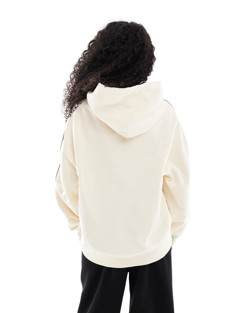 4th & Reckless sports club embroidered logo contrast sleeve hoodie in cream Product Image