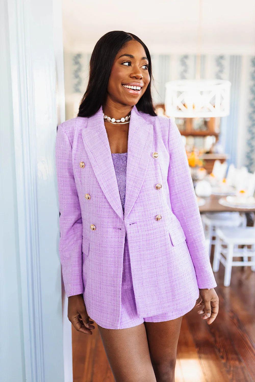 Lavender Tucker Tweed Blazer Product Image