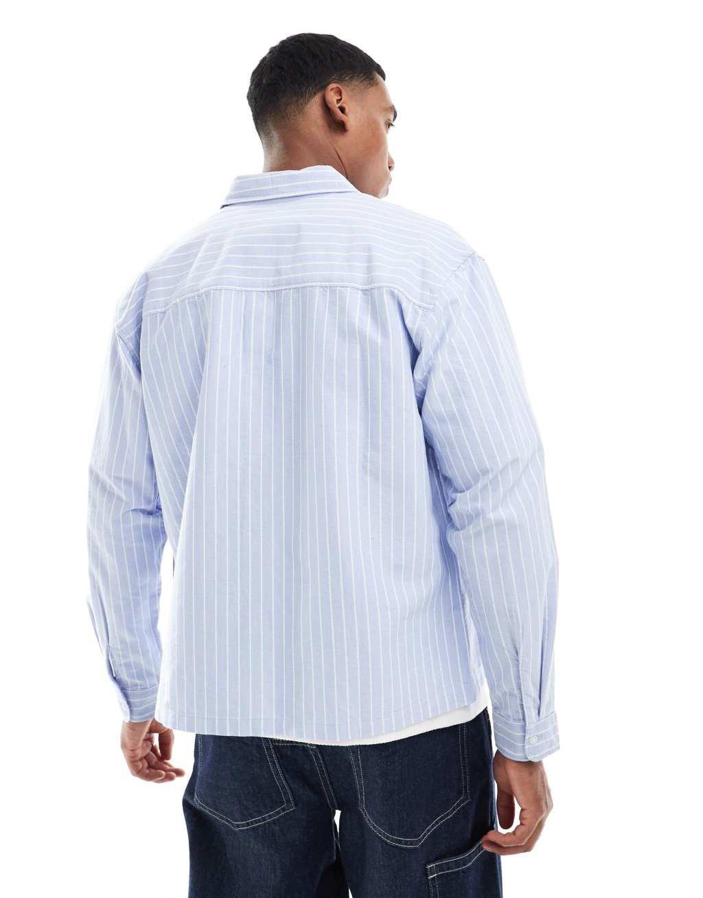 Pull&Bear long sleeve striped shirt in blue Product Image