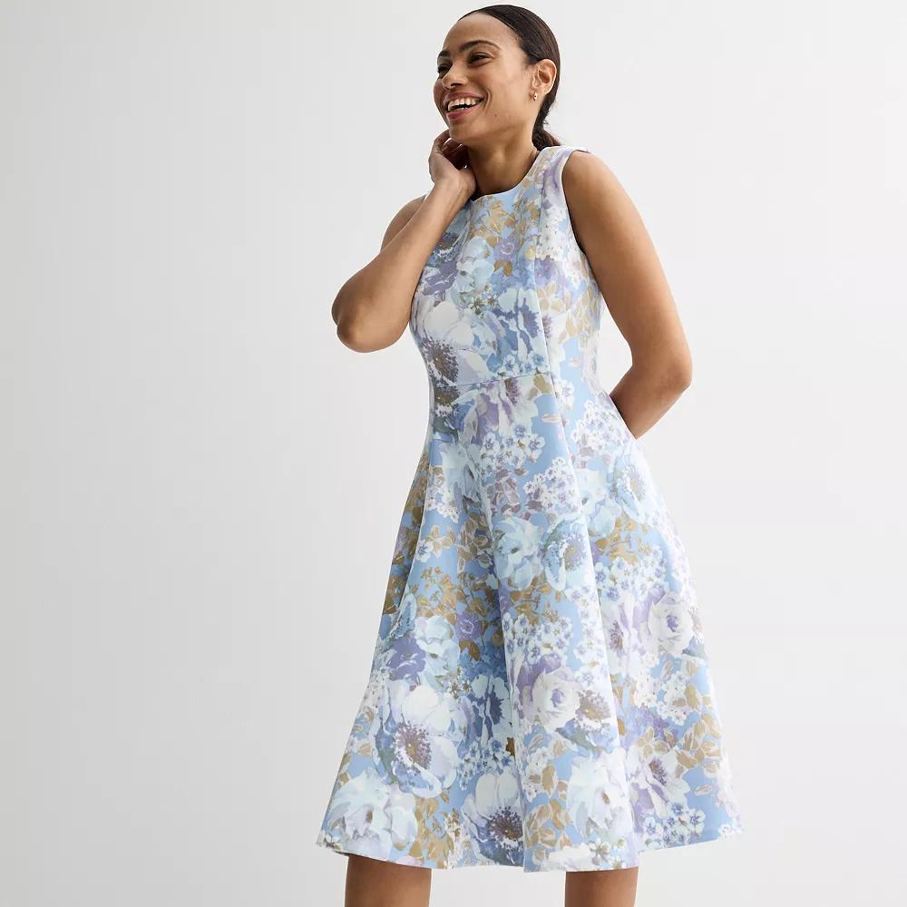 Women's Andrew Marc Scoopneck Sleeveless Fit & Flare Midi Dress, Size: 4, Blue Print Product Image