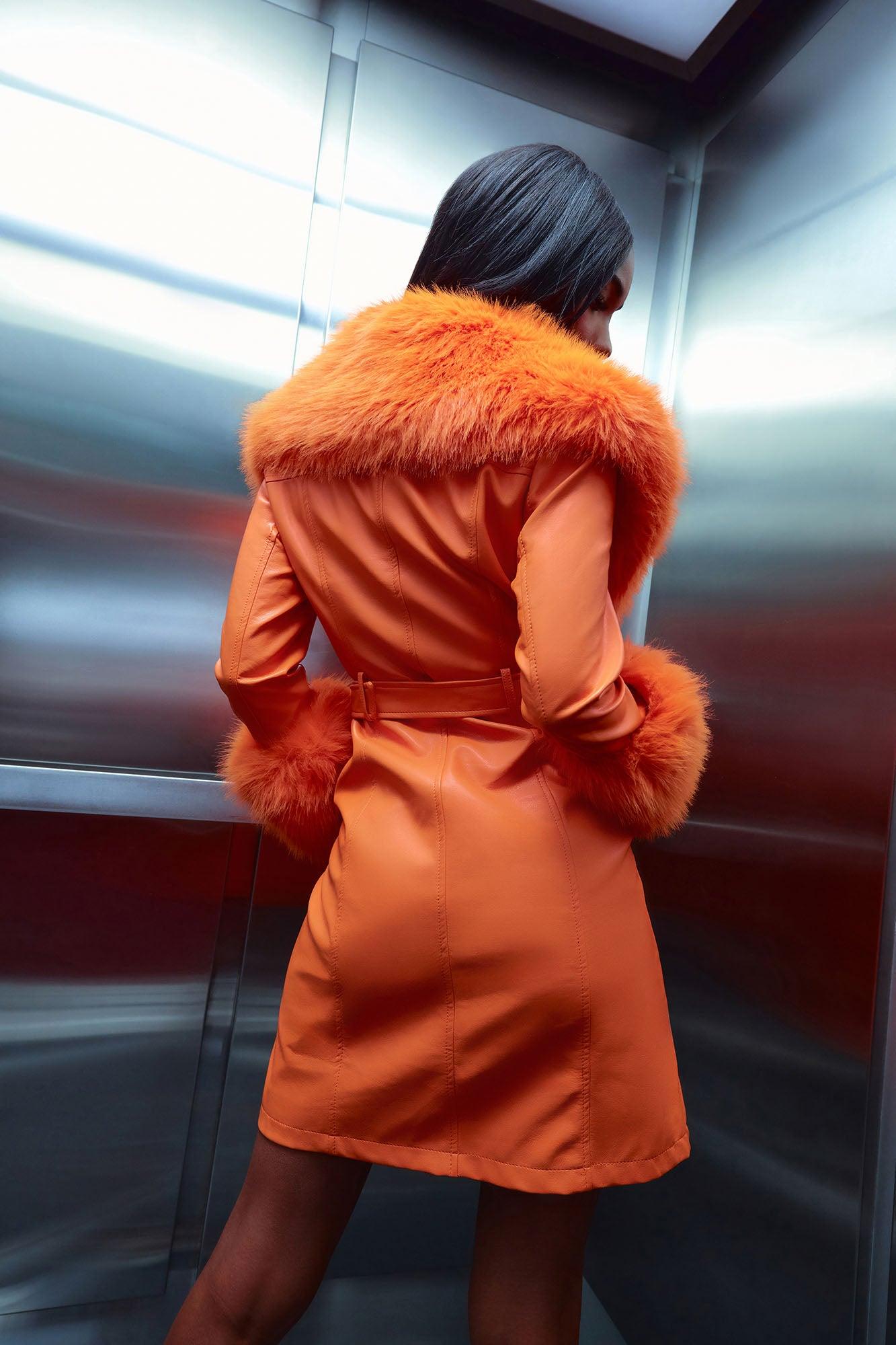 High Class Fur Trim Coat - Orange Product Image