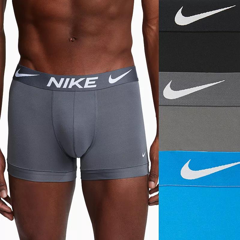 Men's Nike Dri-FIT Essential 3-pack Microfiber Trunks, Size: Medium, Nike Logo Grey Black Product Image