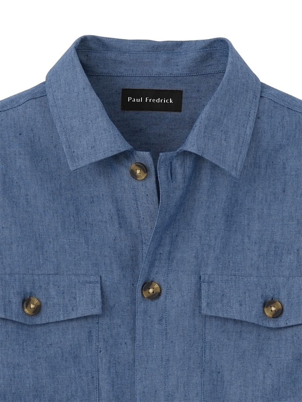 Linen Blend Solid Overshirt - Blue Product Image