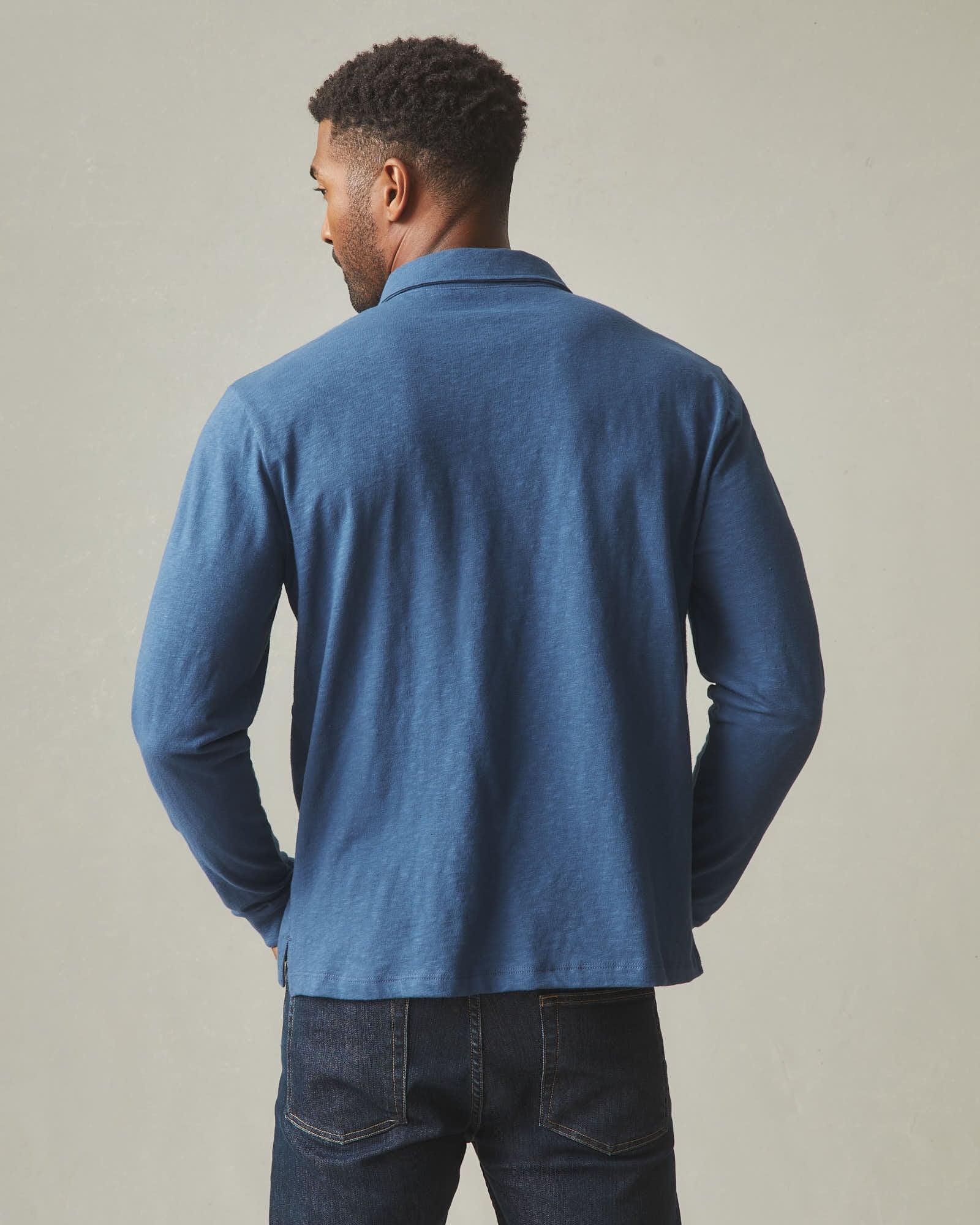 Men's Premium Slub Long Sleeve Polo - Marine Navy Product Image