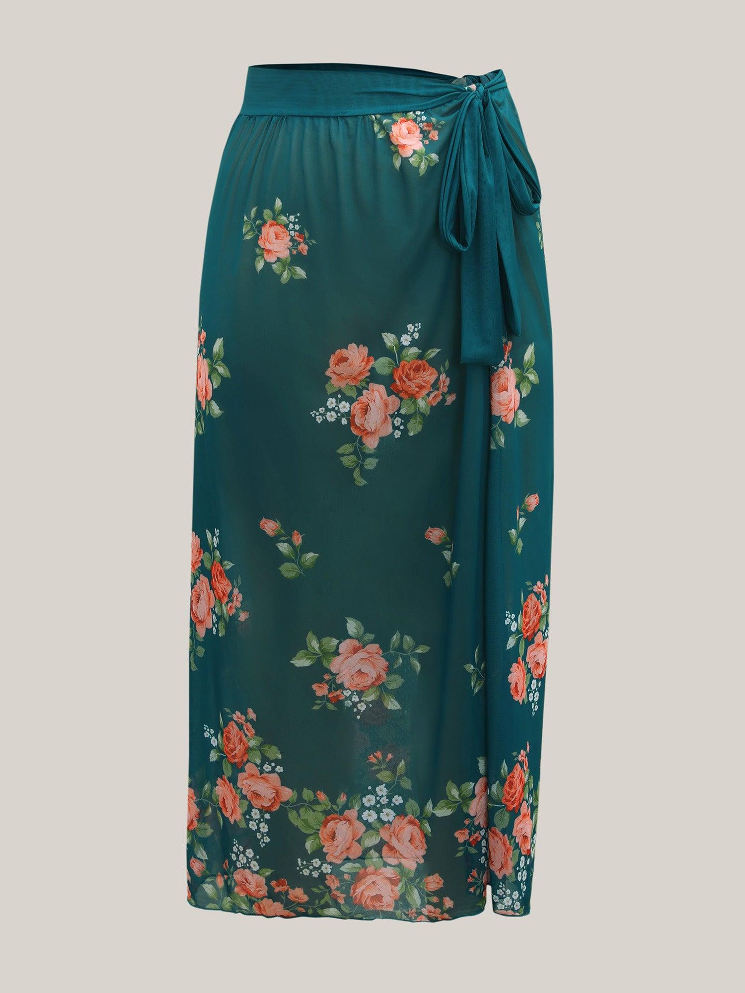 Two-Piece Floral Ruffled Knotted One-Piece, Sarong Female Product Image