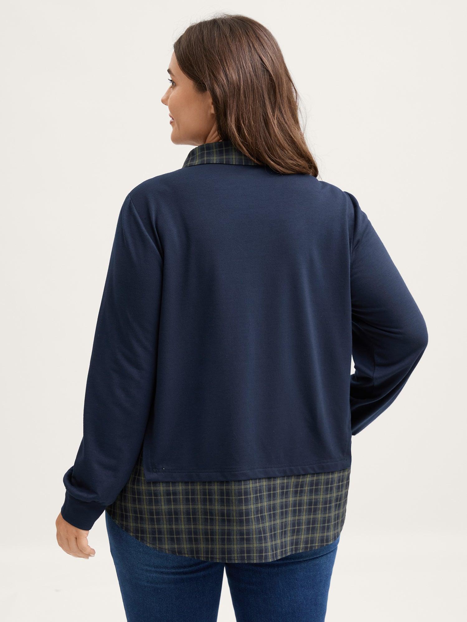 2-in-1 A-line Plaid Sweater Shirt Top Female Product Image