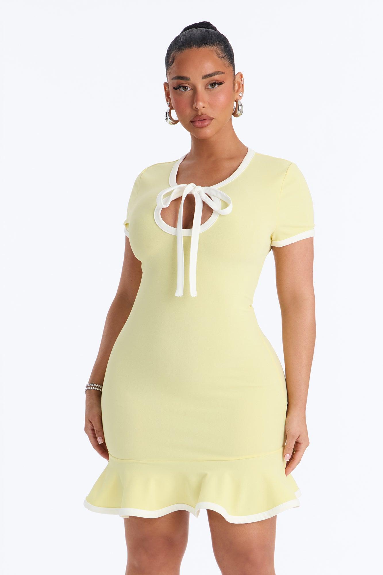 Set The Bar Short Sleeve Mini Dress - Butter Yellow Female Product Image