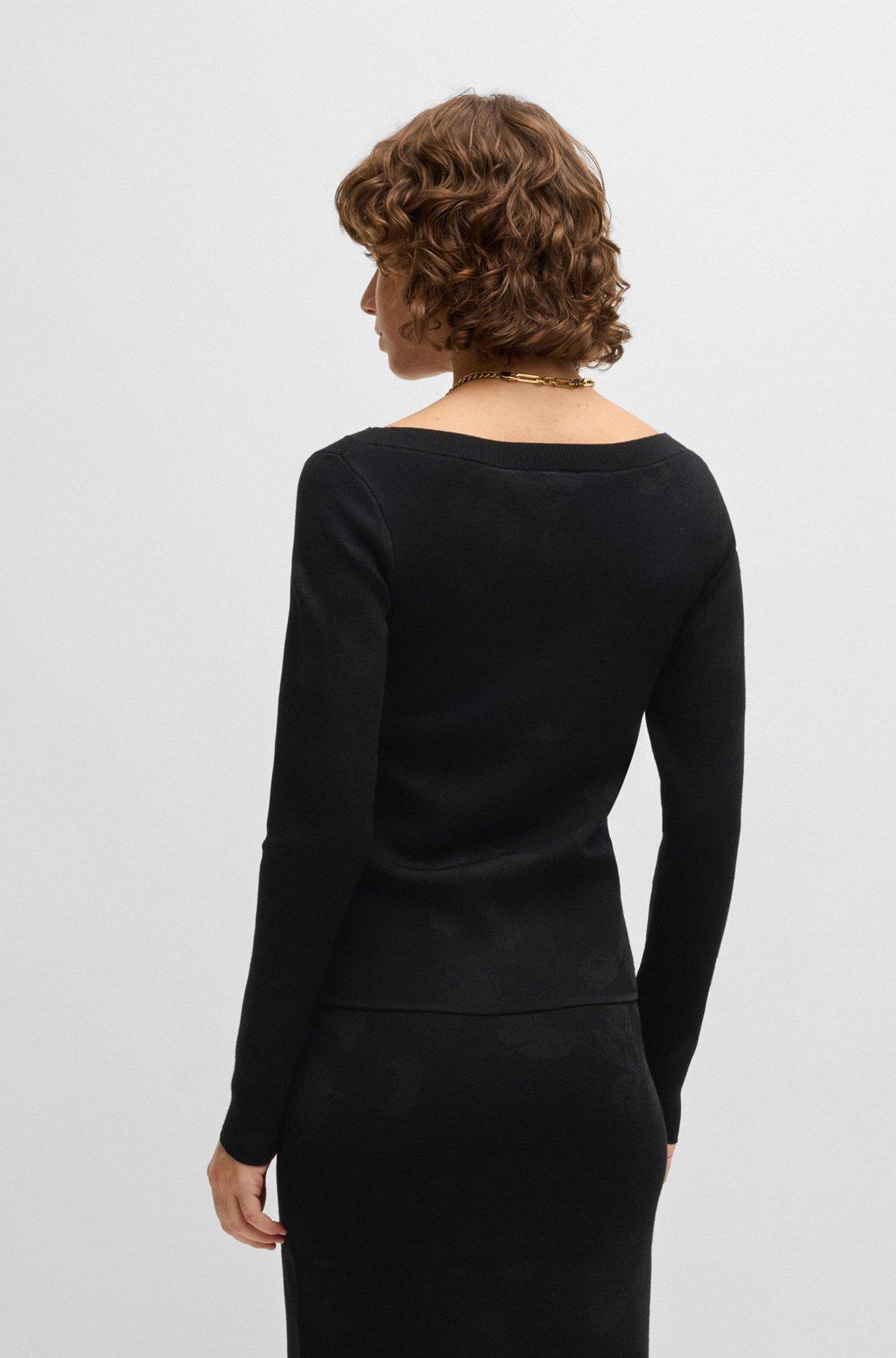 Wide-neck sweater in stretch jacquard Product Image