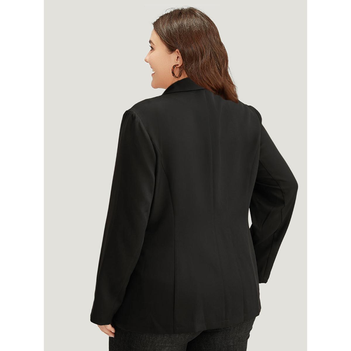 Plus Size Plain Suit Collar Button Up Pocket Blazer Black Women Work Plain Plain Sleeve Long Sleeve Suit Collar 22-24/3X Pocket At the Office Blazers BloomChic Product Image