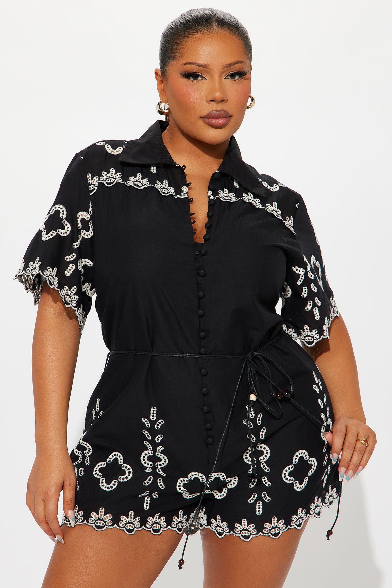 Sicily Linen Romper - Black/White Female Product Image