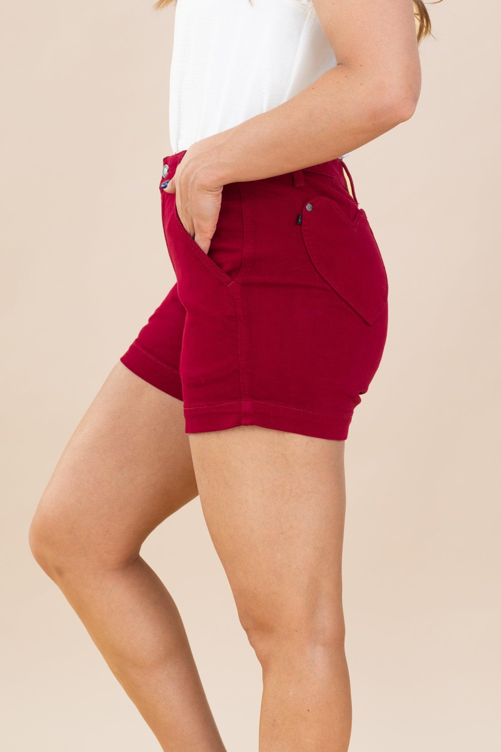 Judy Blue Wine Garment Dyed Heart Pocket Short Product Image