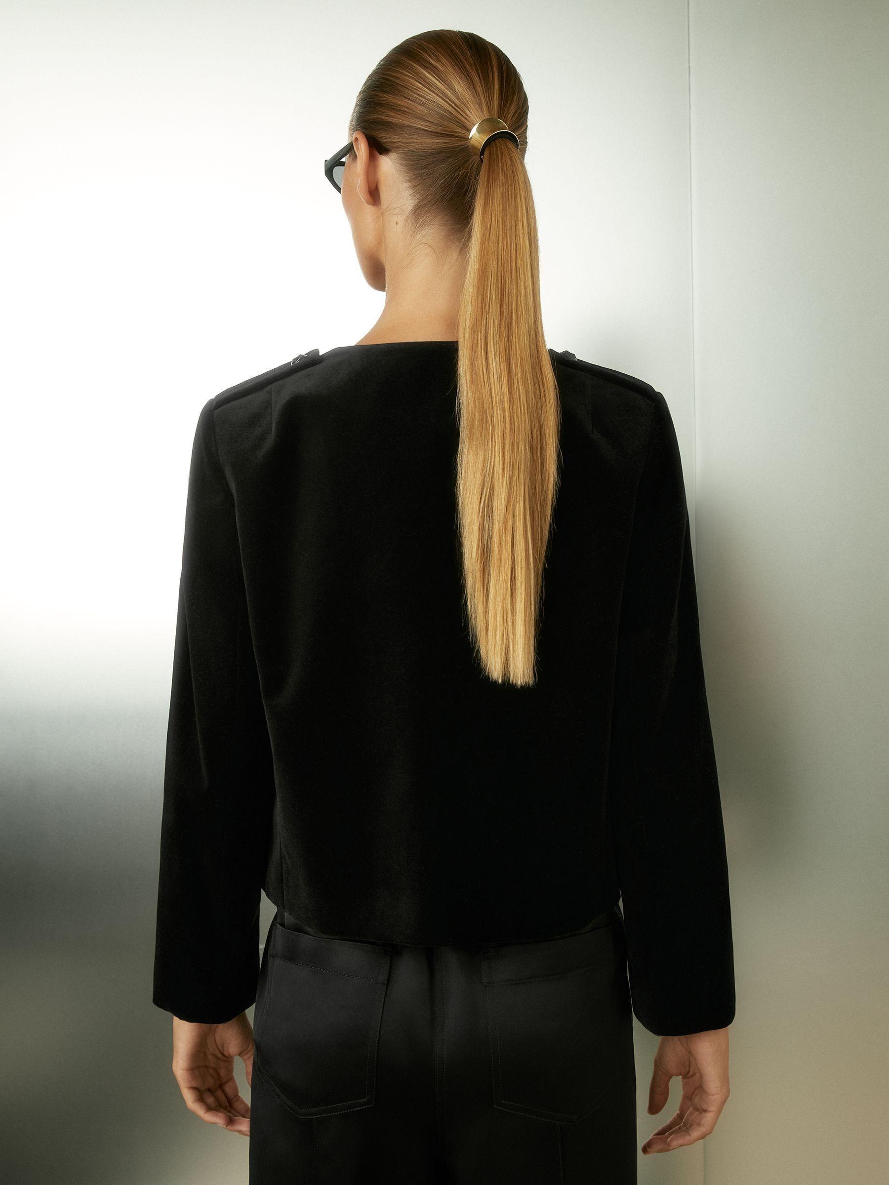 Petite Cropped Velvet Jacket in Black Product Image