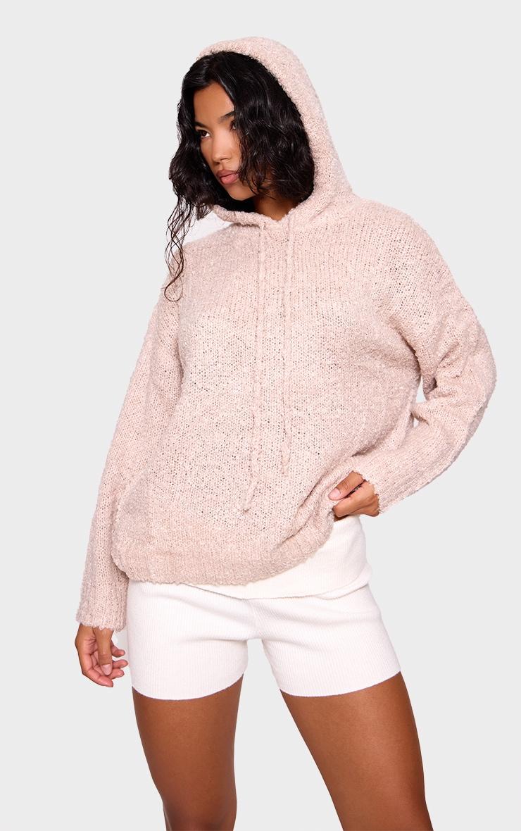 Oatmeal Textured Bobble Knit Hoodie Product Image