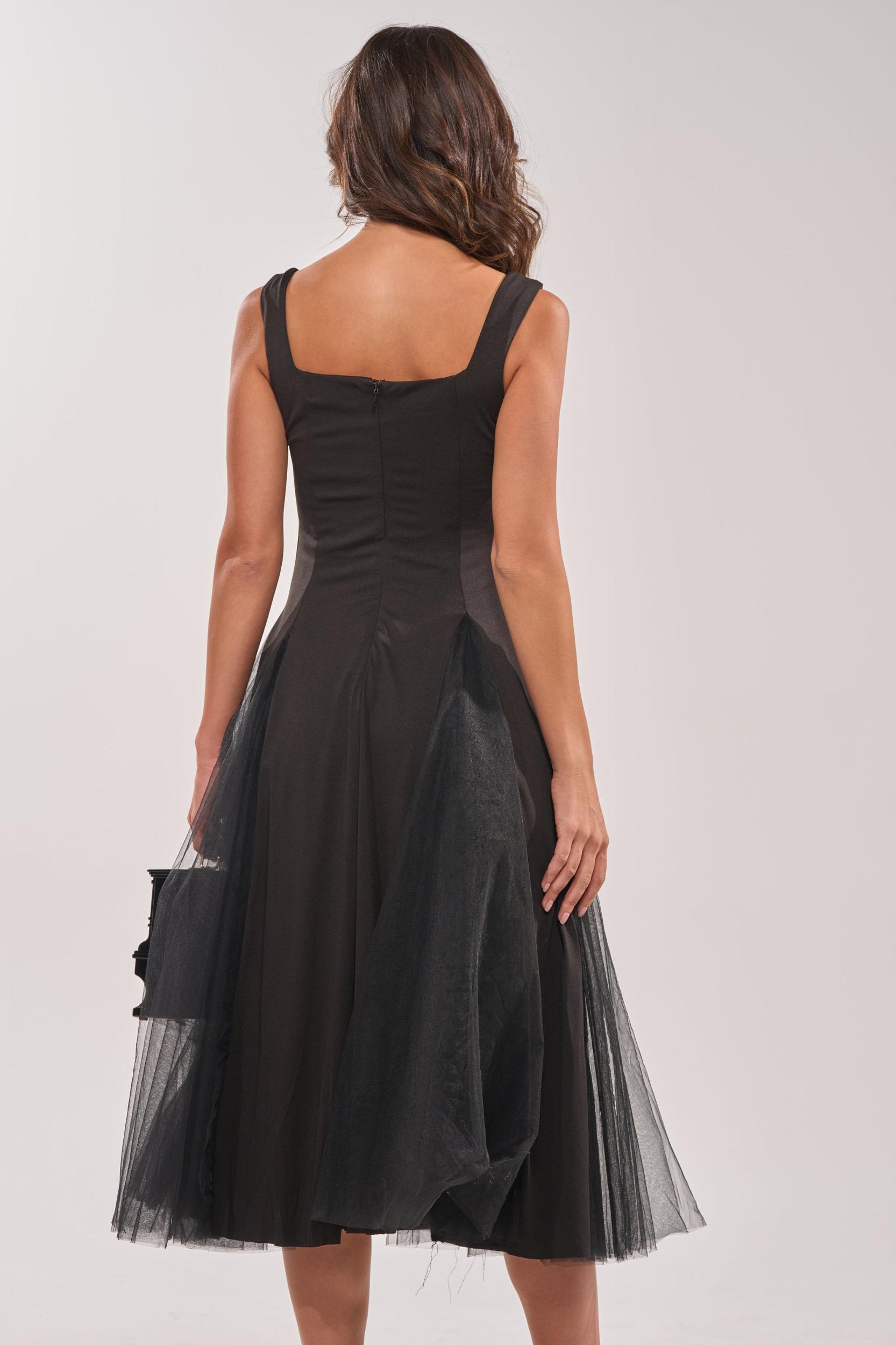 KNOW YOUR WORTH TULLE MIDI DRESS IN BLACK Product Image