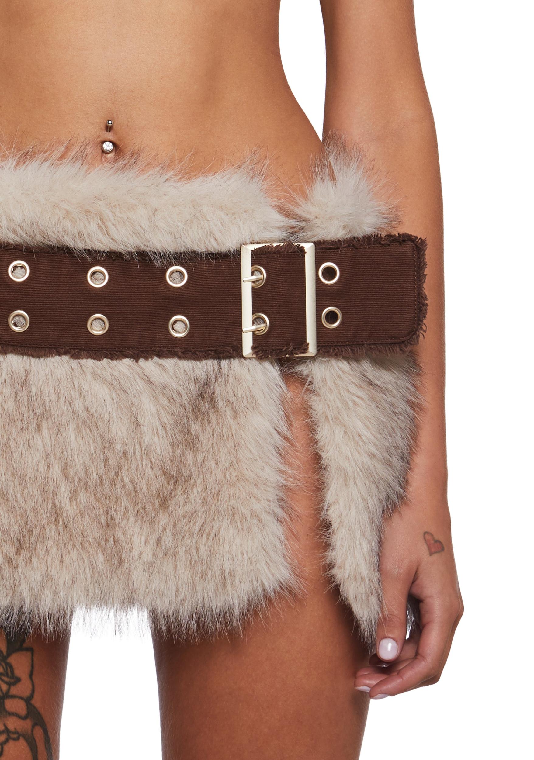 Womens Faux Fur Wrap Skirt Darker Wavs - Brown Product Image